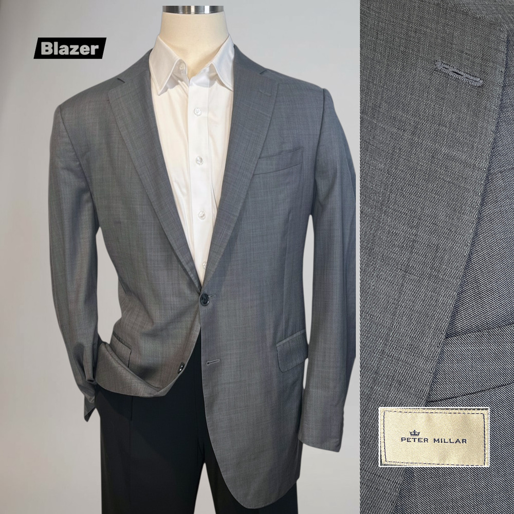 Peter Millar Blazer 46XT Gray Blue Wool and Mohair Suit Jacket